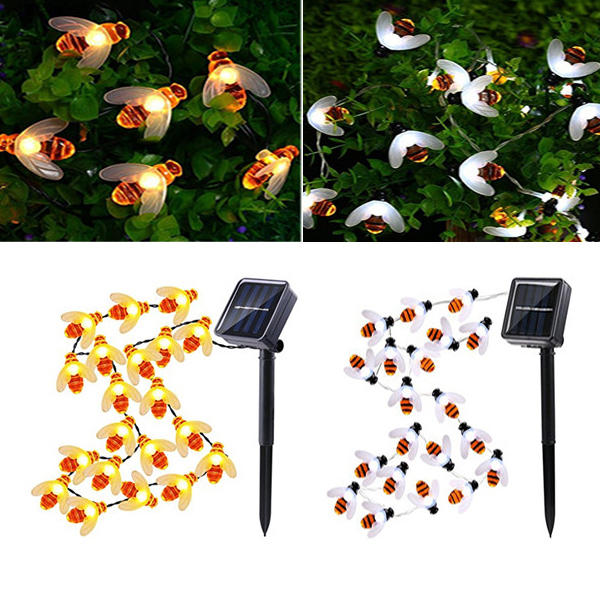 

Solar Powered 5M 20LEDs WaterproofBlack Yellow Bee Fairy String Light for Garden Party Christmas