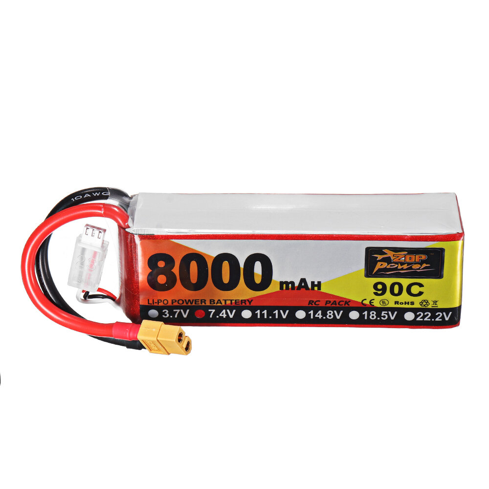 ZOP Power 7.4V 8000mAh 90C 2S Lipo-batterij XT60-stekker voor RC Racing Drone
