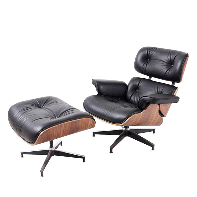 Genuine Leather Recliner Lounge Chair, Black Leather Recliner With Ottoman