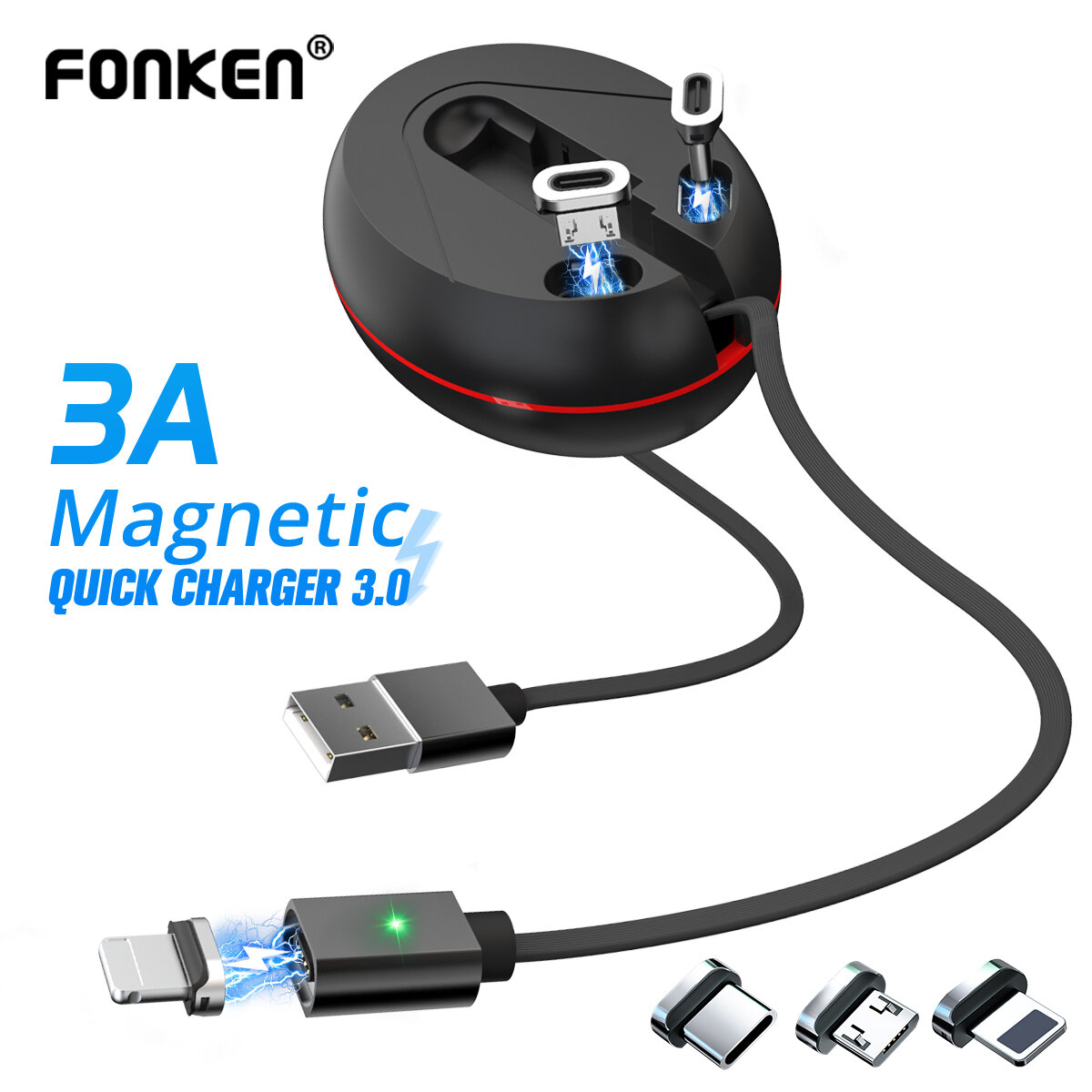 

FONKEN Telescopic Magnetic 3 in 1 USB Type C Micro USB Data Cable for Samsung Galaxy S20 Ultra Huawei P40 OnePlus 8 ASUS