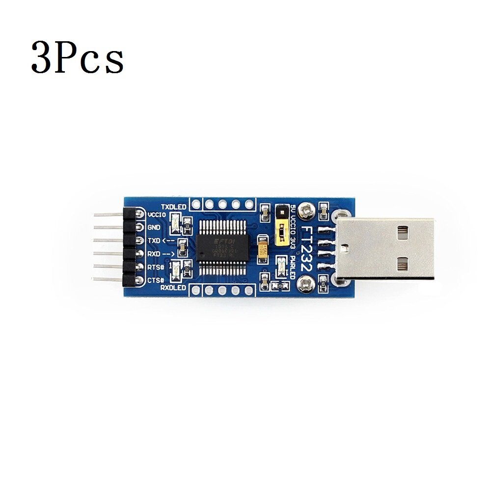 

3Pcs Waveshare® FT232 Module USB to Serial USB to TTL FT232RL Communication Module Type-A Port Flashing Board