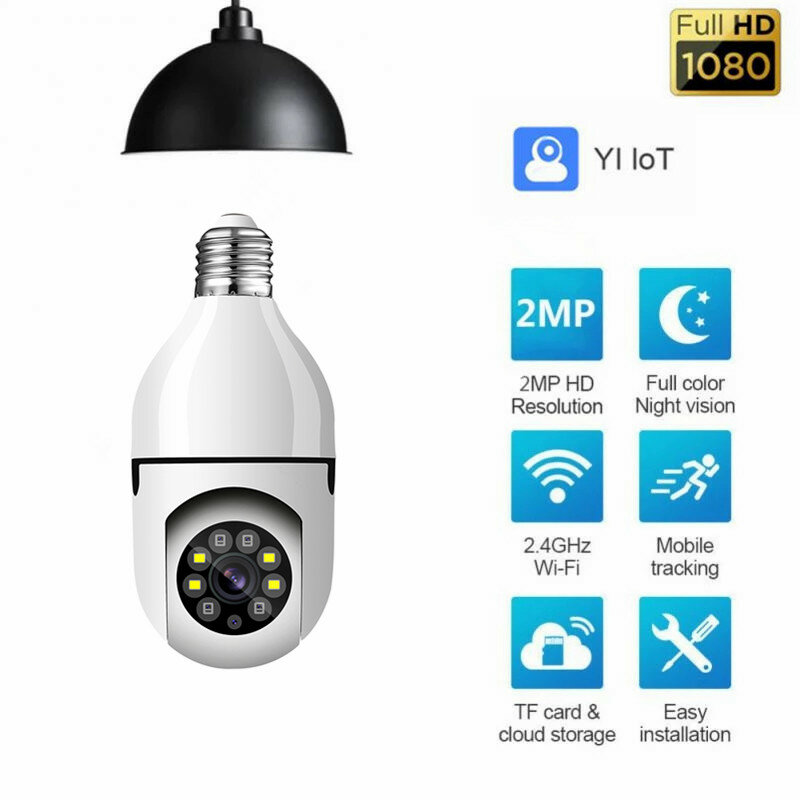 E27 Light Bulb Camera Full Color Night Vision Wireless Wifi Camera Smart Security Camera 1080P 360 Rotate Wifi IP PTZ Fo