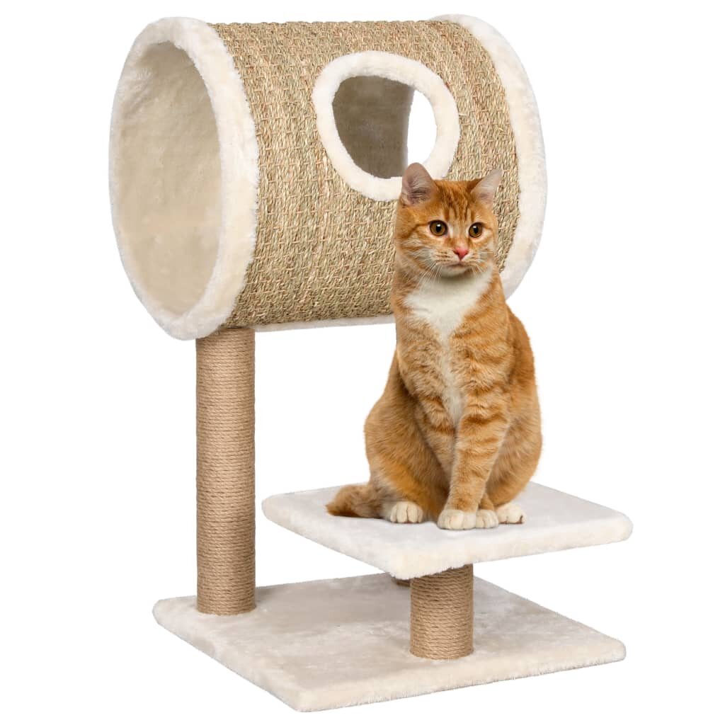 

[EU Direct] vidaXL 170977 Cat Tree with Tunnel and Scratching Post 69 cm Seagrass Pet Supplies Cat Puppy Home Bedpan