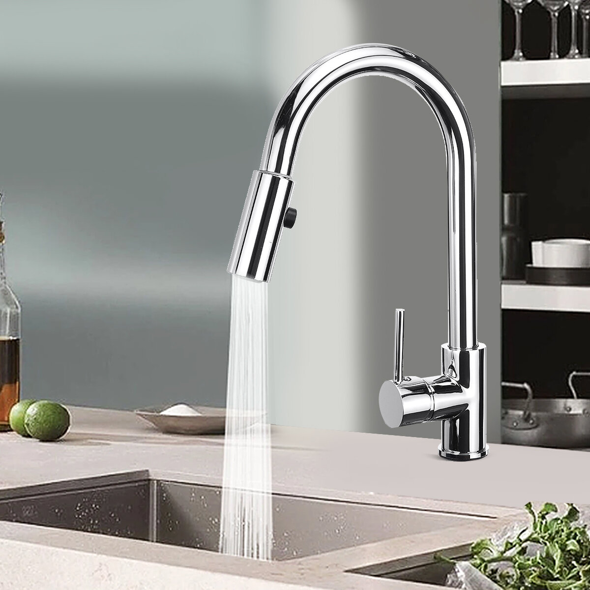 LanGuShi SLT0216 Nickel Brass Modern Mixer Tap Spring Single Smooth and Refined Friendly Design Lever Pull Out Spray Kitchen Bathroom Faucet Kitchen Taps 