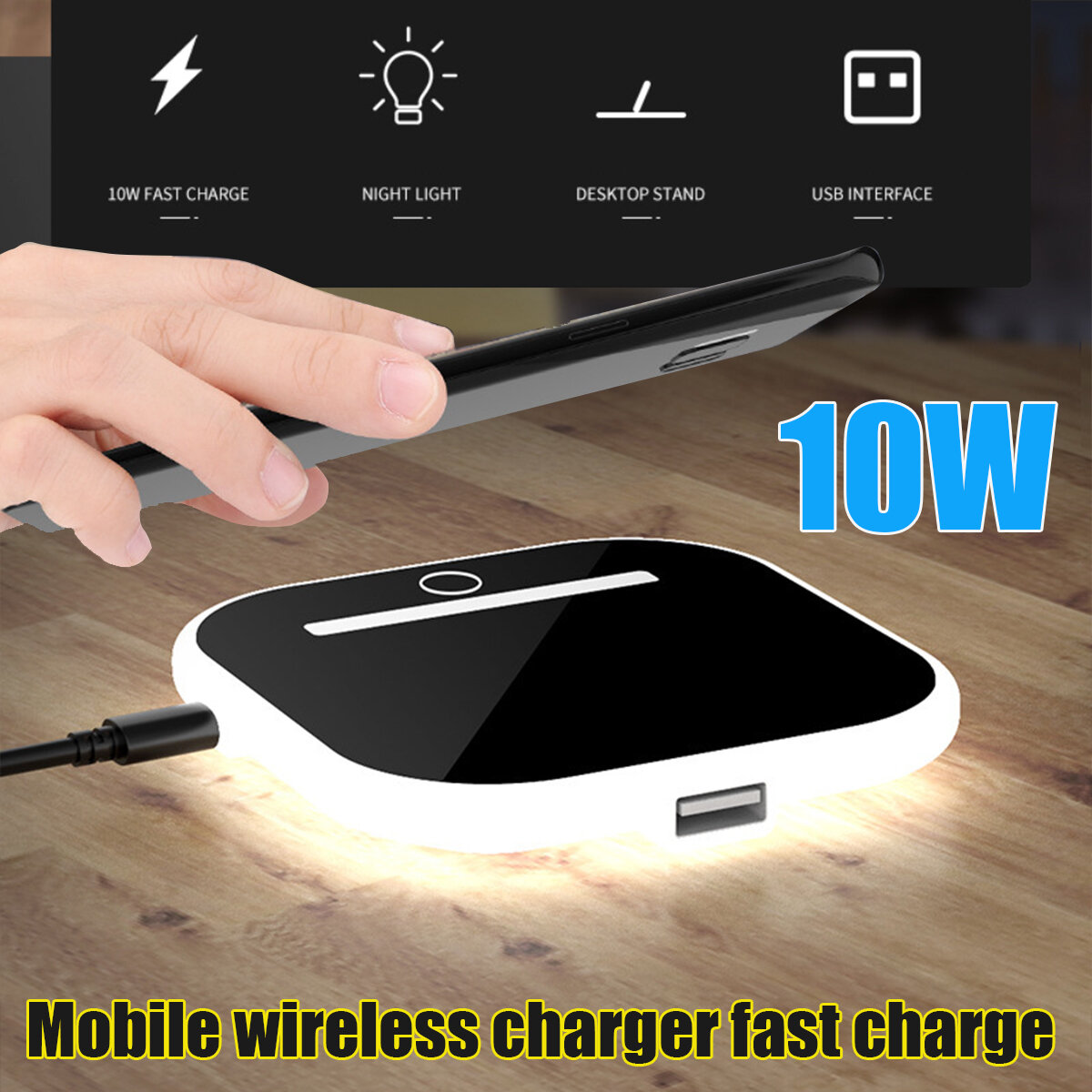 

Bakeey 2 in 1 Wireless Charger QI Charging Stand Night Light Phone Holder Fast Charging Pad For iPhone XS 11Pro MI10