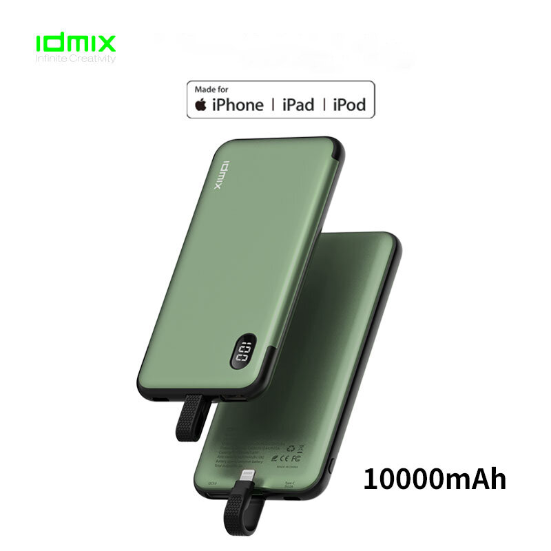 

Idmix 2-In-1 PD 18W 10000mAh Portable Power Bank USB-C Input USB QC3.0 Output Digital Display Fast Charging For iPhone 1