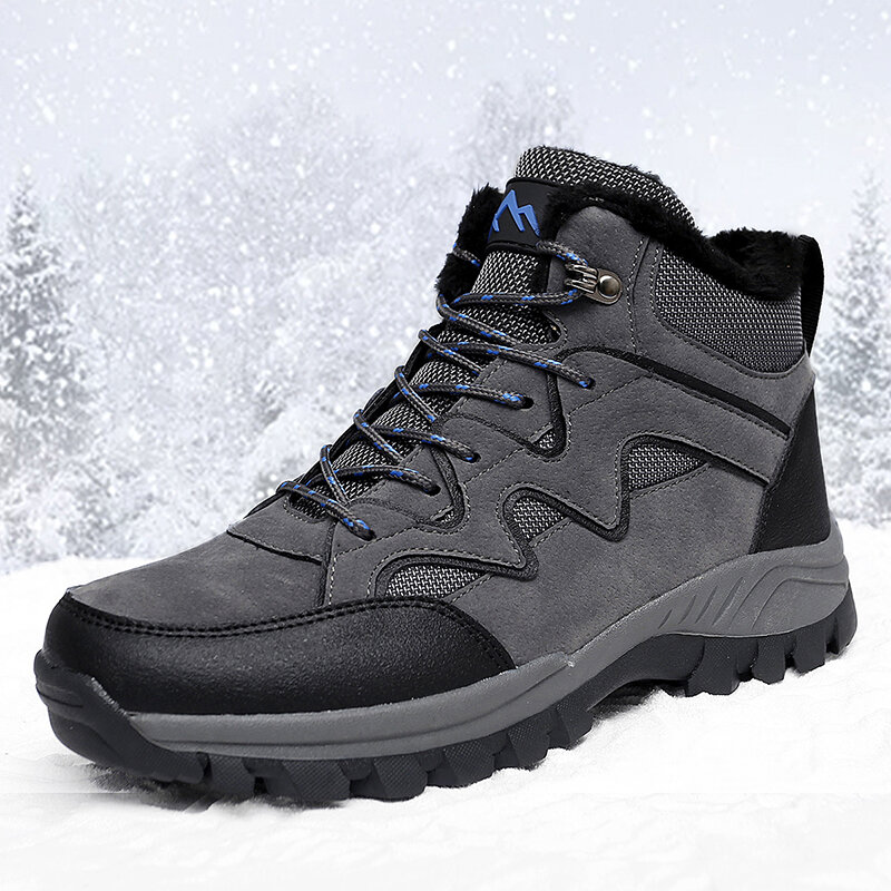 Men PU Leather Warm Lined Hiking Snow Outdoor Boots