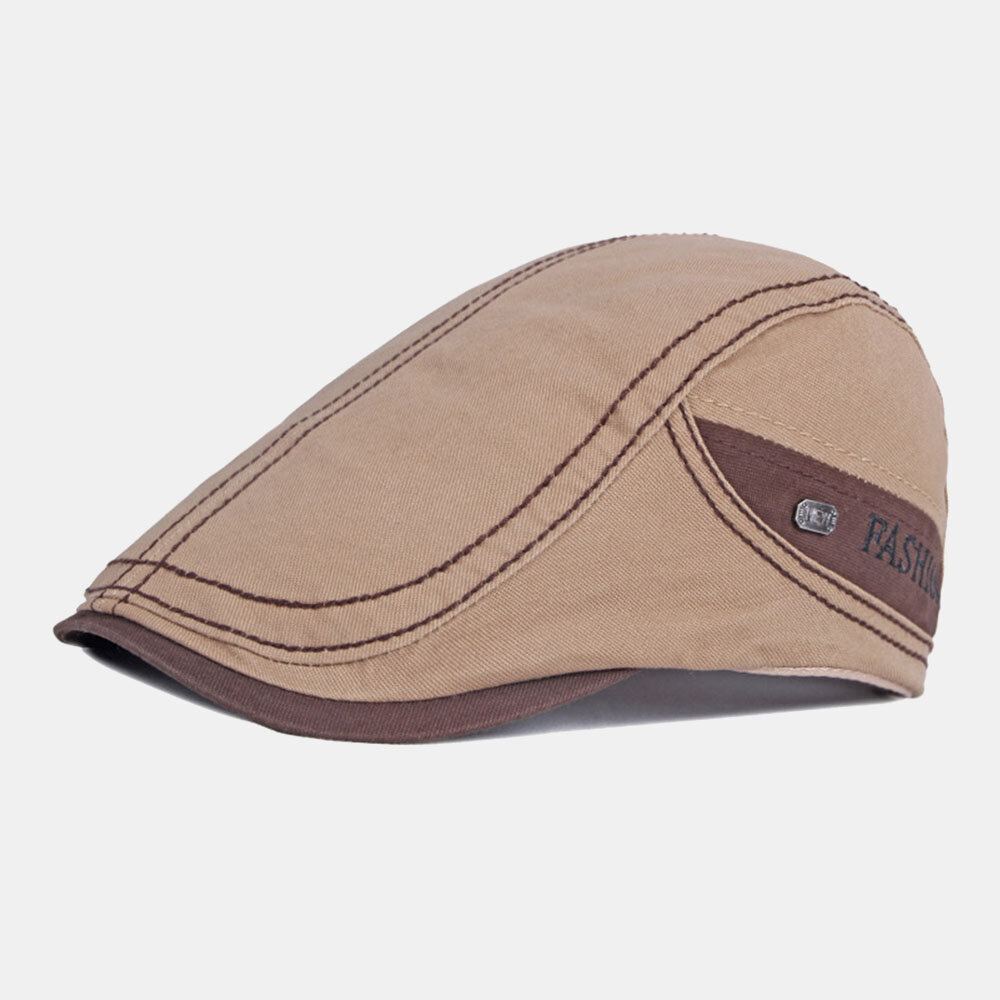 

Men Cotton Color Matching British Retro Sunscreen Sunshade Beret Cap Forward Cap Flat Hat