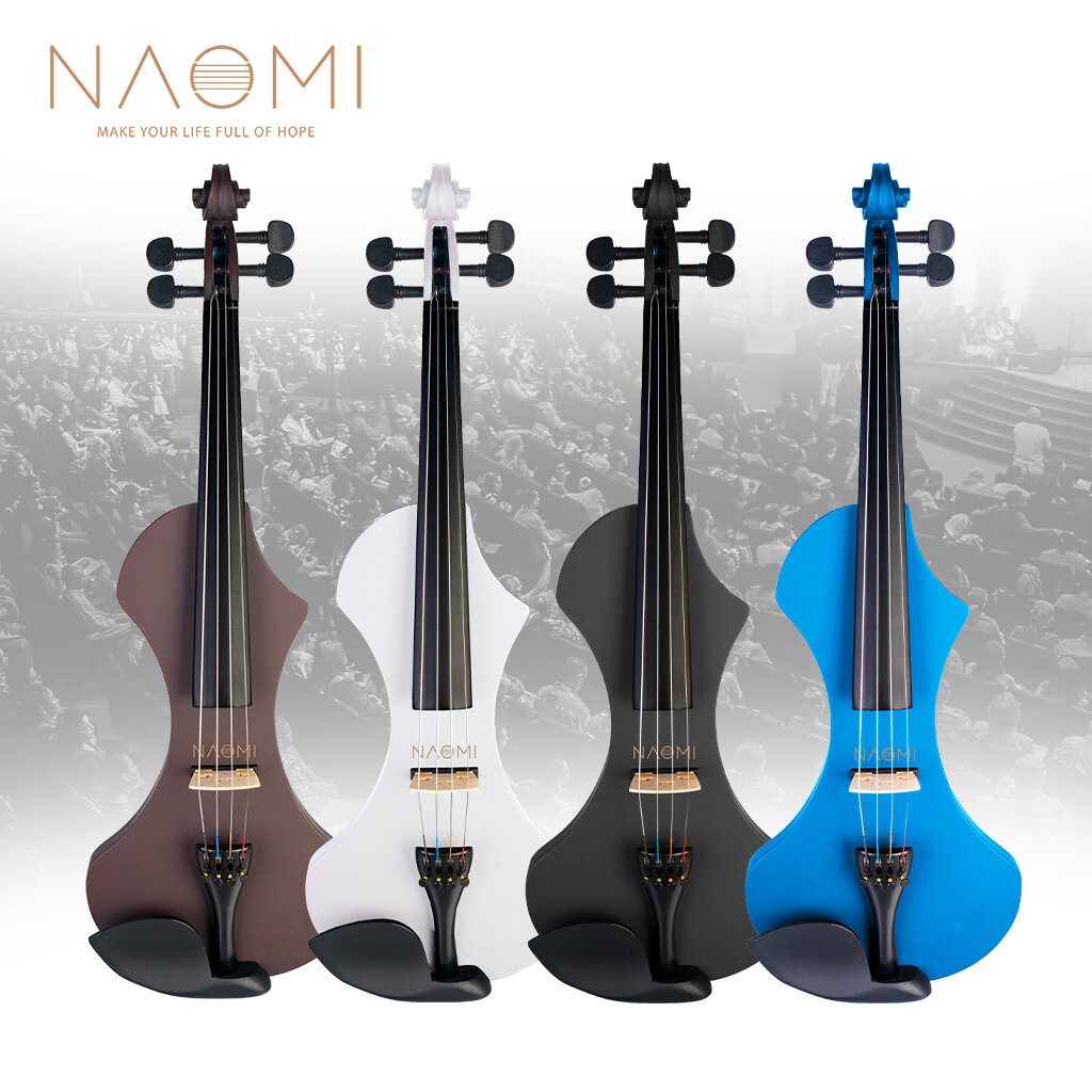 NAOMI 4/4 Electric Violin Solid wood Silent Active Pickup 6 Colored Guitar Head Violin Case Bow