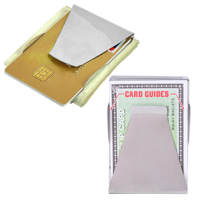 محفظة رقيقة من الفولاذ المقاوم للصدأ للرجال والنساء مع جيب للنقود وبطاقات الائتمان.