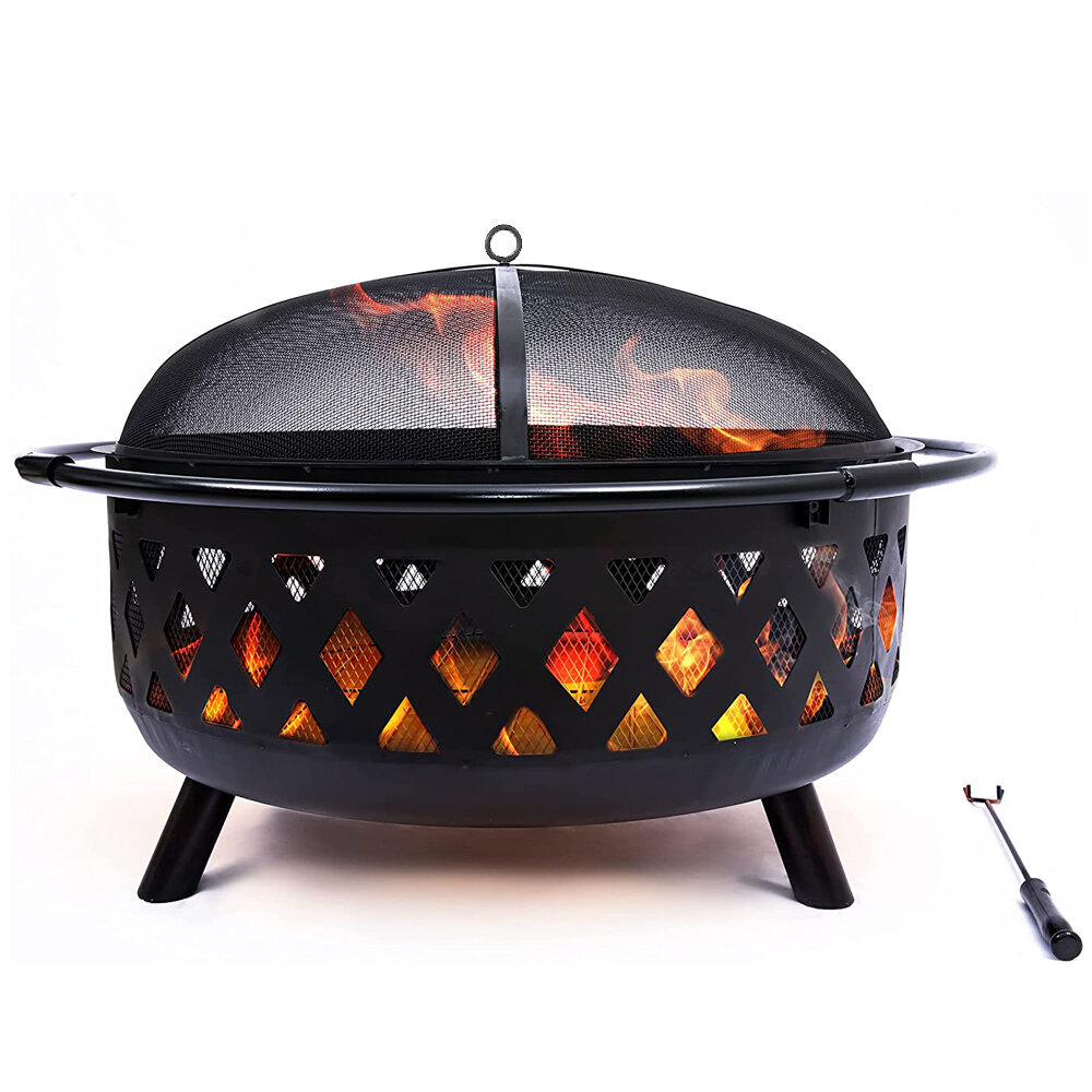 IPRee® 32.3inch Fire Pit Large Bonfire Wood Burning BBQ Grill Charcoal Kabob Stove Backyard Camping Garden Patio