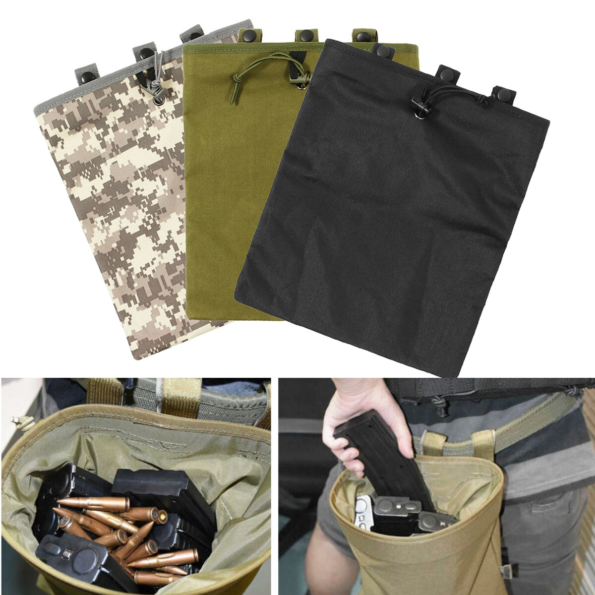 Sac tactique en tissu Oxford de 30x25 cm avec porte-chargeur de magazine et pochette pour munitions pour la chasse et la pêche.