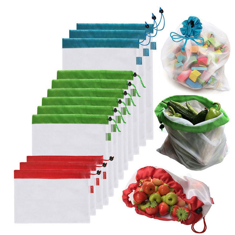 5 herbruikbare mesh opbergzakken voor boodschappen, fruit, groenten en speelgoed