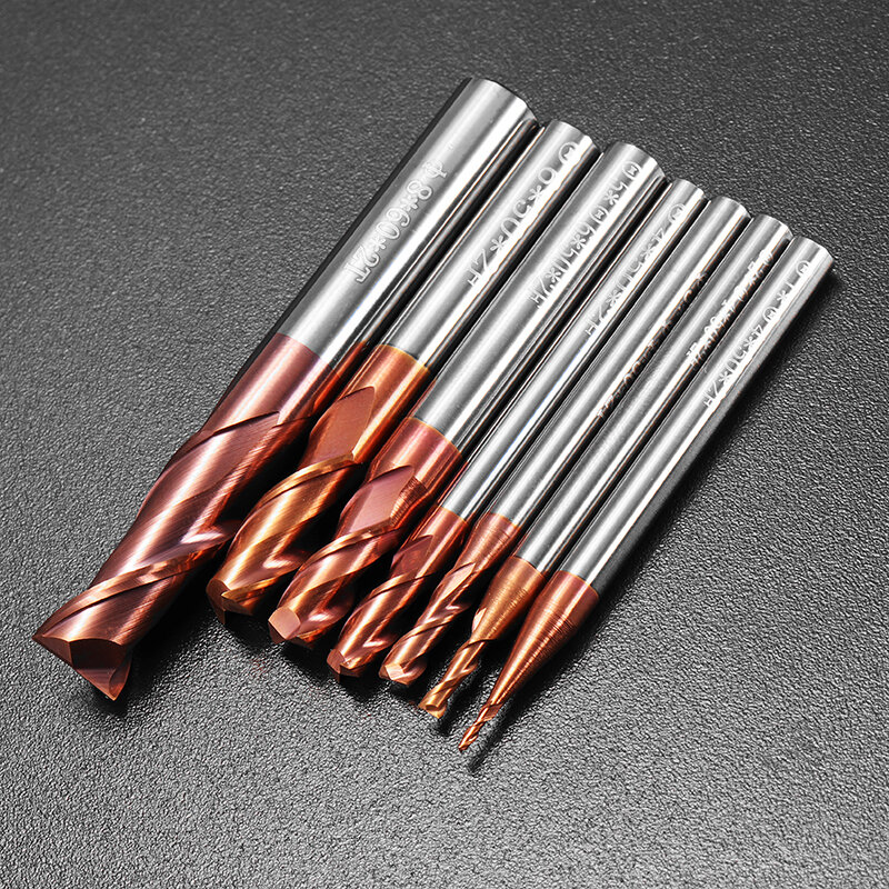Drillpro 1-8mm 2 Flutes Tungsten Carbide End Mill Cutter HRC55 AlTiN Coating CNC End Mill Tool