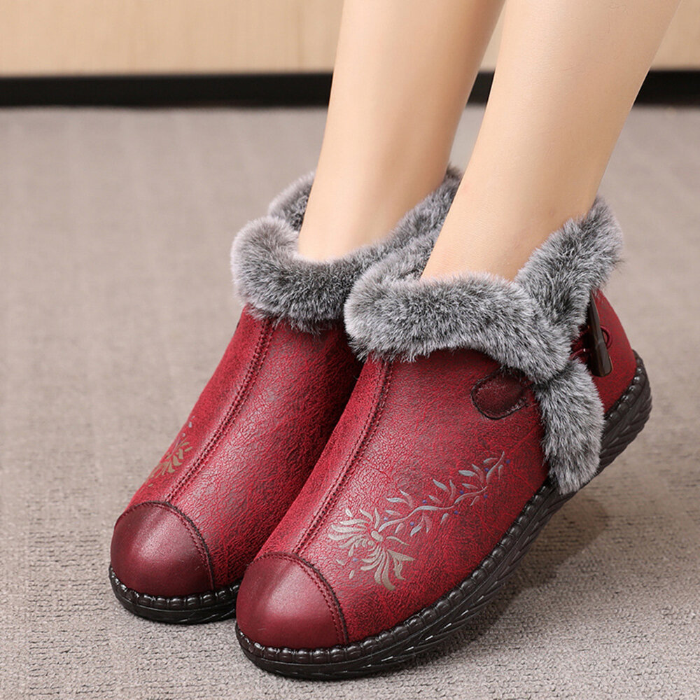Women Comfy Winter Printing Warm Lining Soft Slip Resistant Cotton Snow Boots