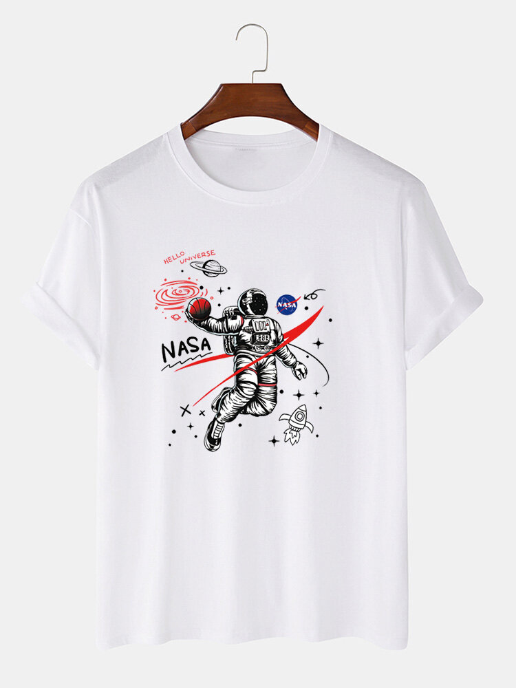 100 Cotton Designer Astronaut Print Loose Short Sleeve T Shirts