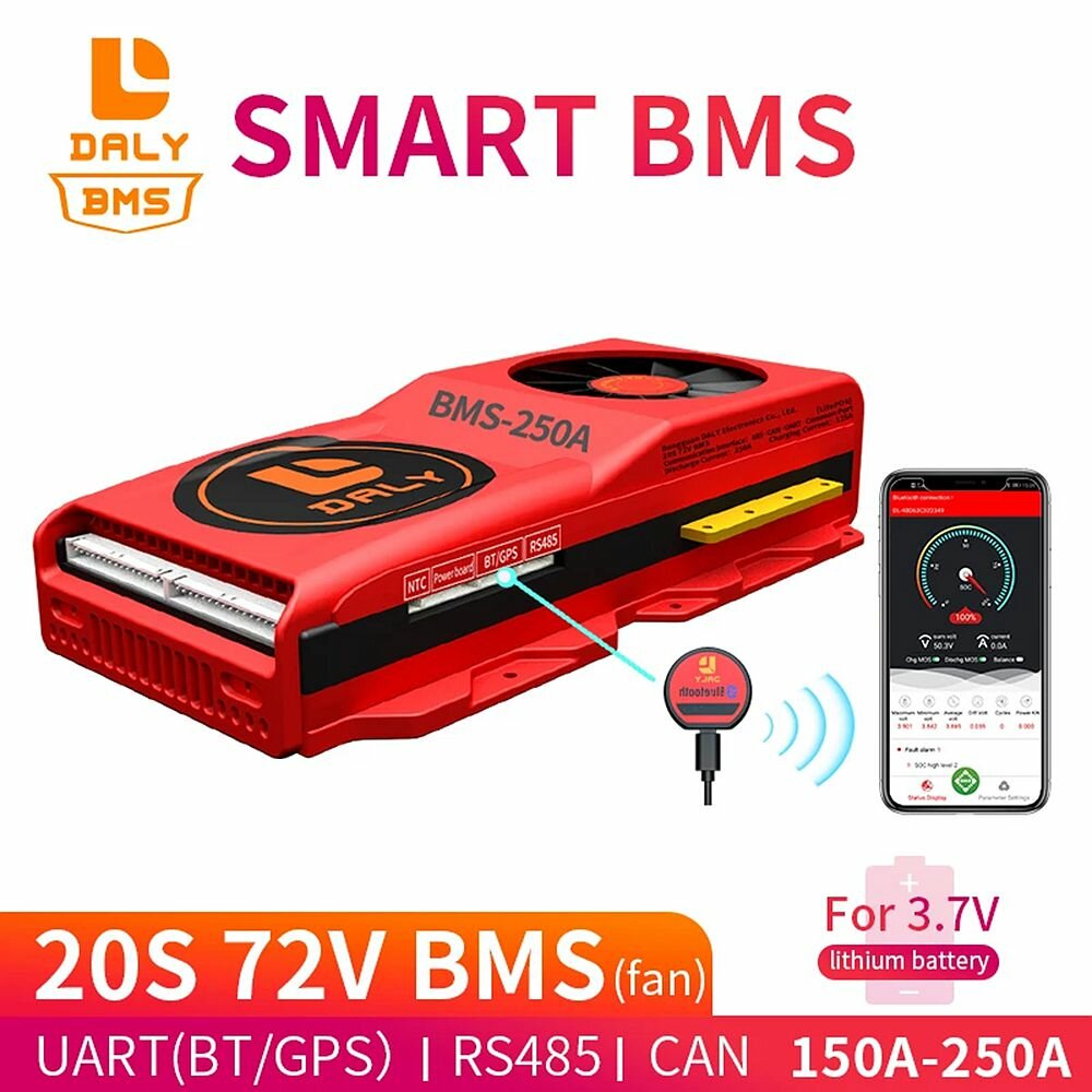 

Daly 18650 Smart BMS 20S 72V 150A 200A 250A bluetooth 485 to USB Device CAN NTC UART Software Li-on Battery Protection B