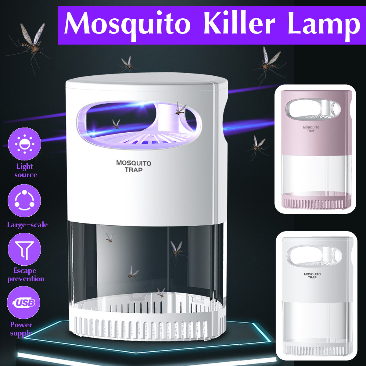 Mosquito Killer Lamp USB Electric Photocatalytic Bug Repellent Insect Trap Light