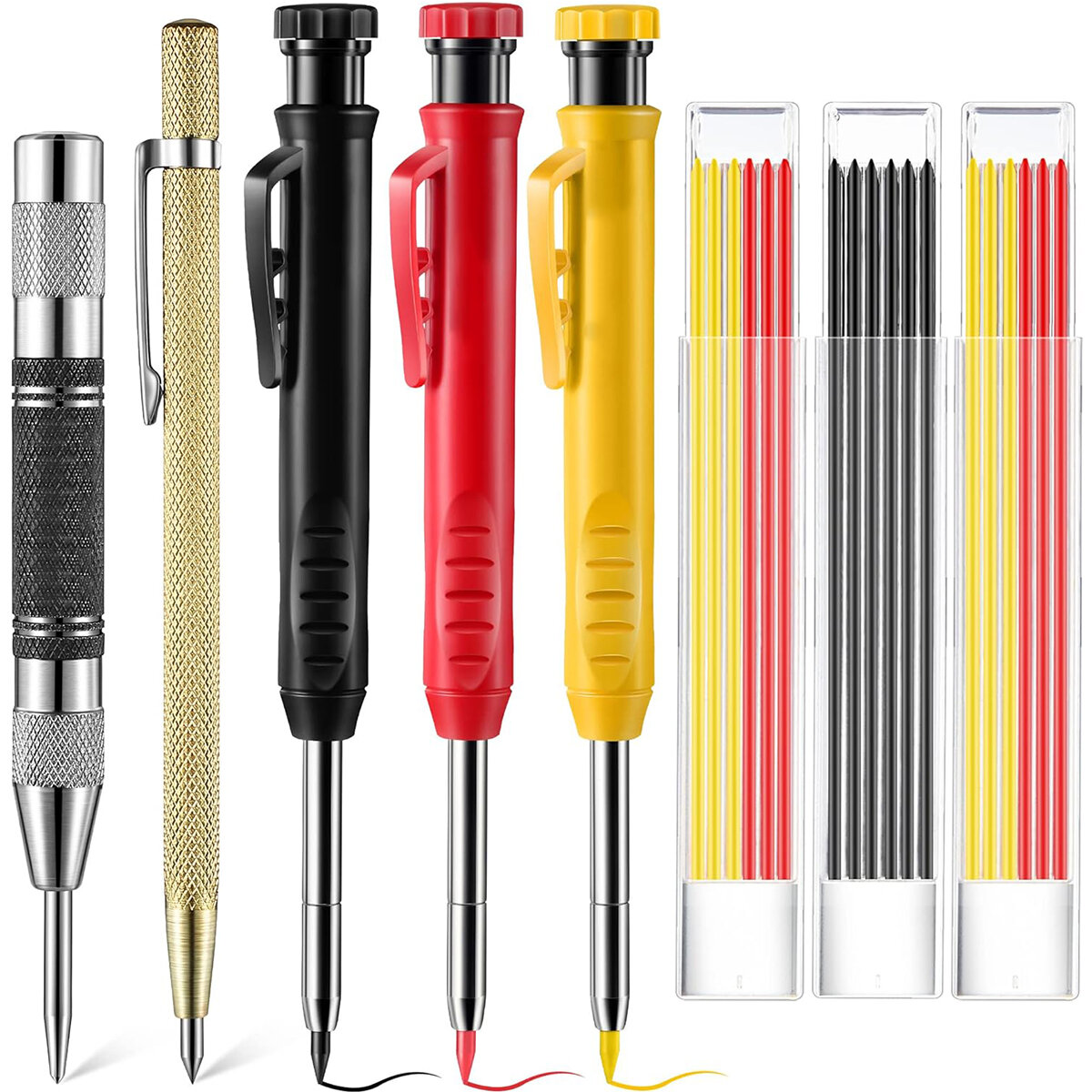 

8 Pack Carpenter Pencil Set with Deep Hole Marker Built-in Sharpener and Carbide Scribe Marking Tool for Woodworking Mar
