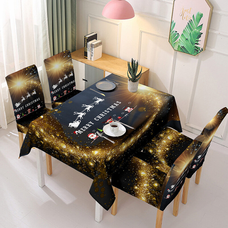 2020 Navidad cubierta de mesa a prueba de polvo cubierta de silla Rectangular mantel poliéster Navidad cubierta de mesa