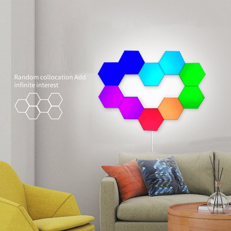 6pcs/10pcs RGB Colorful Honeycomb Light Touch Light Hexagonal Wall Light Quantum Light Bedroom Livin