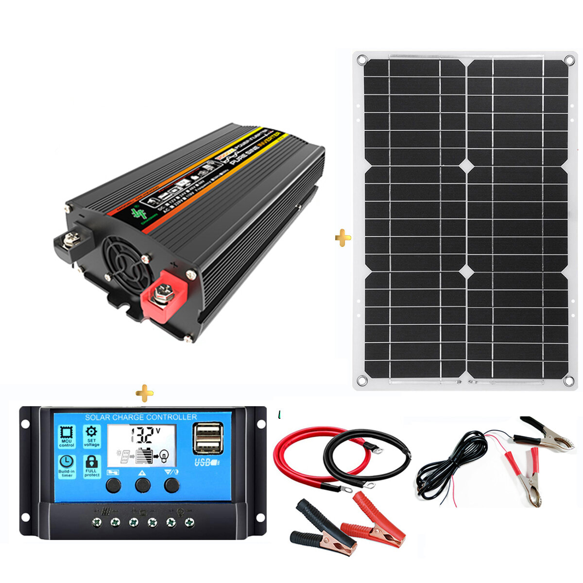 Kit de inversor solar de 8000W Sistema de energía solar con panel solar de 18W Controlador solar de 30A para acampar, viajar en RV, cazar y pescar
