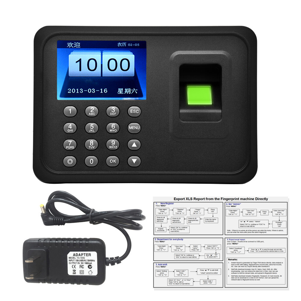 

A6 Biometric Attendance System Fingerprint Access Control Employee Attendance Machine Multilingual Time Clock Device