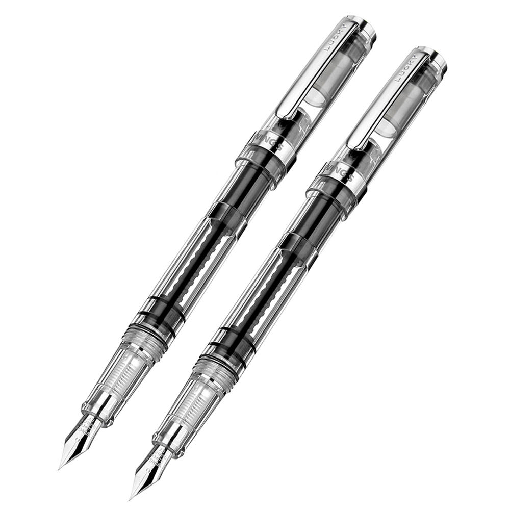 Wingsung 698 Piston Transparent Fountain Pen 0.38/0.5mm Fine Nib For Office School With Storage Bag