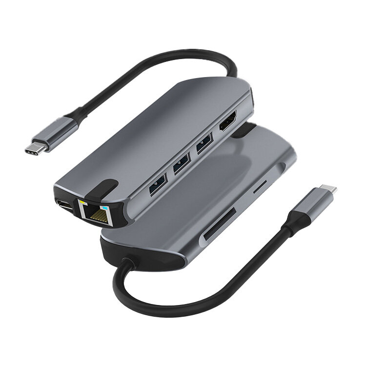 

Basix 8 in 1 Type-C Docking Station USB-C Hub Splitter Adapter with USB3.0 USB-C PD 100W 4K HDMI RJ45 1000Mbps LAN Ether