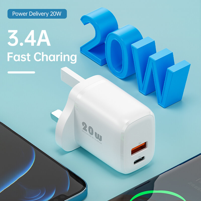 KUULAA KL-O1602ポートPD20W Type-C + USB充電器UKプラグQC3.0PD iPhone 12 Mini for Samsung Galaxy S21 Note S20 ultra Huawei Mate40 P50 OnePlus 9 Pro