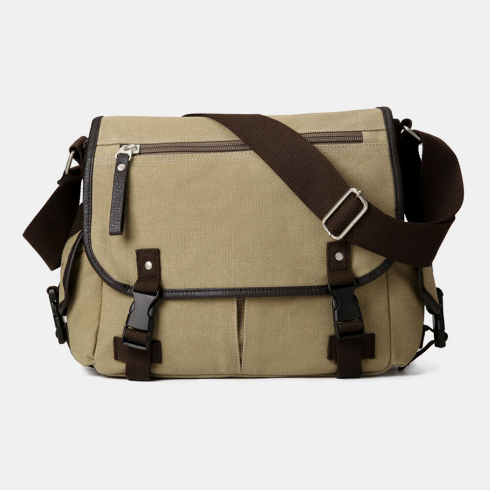 Men Vintage Large Capacity Wear-Resistant Canvas Crossbody Bag Casual Shoulder Bag