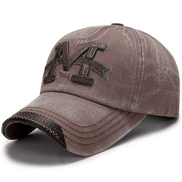 

Men Washed Cotton M Embroidery Baseball Cap Outdoor Sunshade Adjustable Snapback Hats