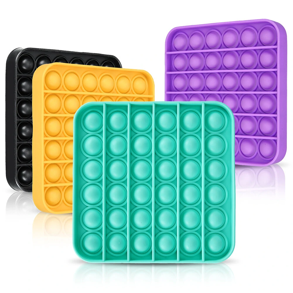 4pcs sensory toy yellow/purple/black/green square squeeze fidget toy set silicone puzzle toy decompression for adults kids creative gifts