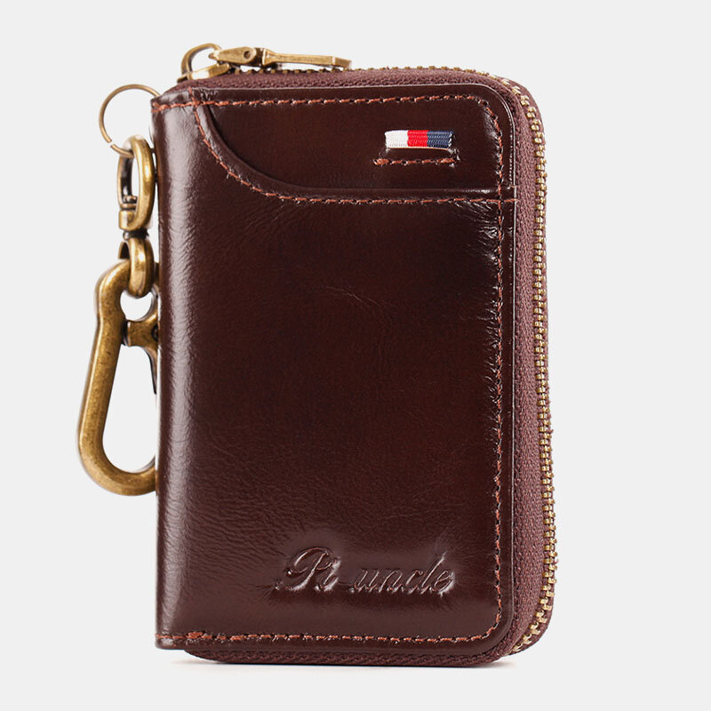 Men First Layer Cowhide Multifunction 5 Card Slot Card Case RFID Anti-magnetic Wallet Keychain Wallet