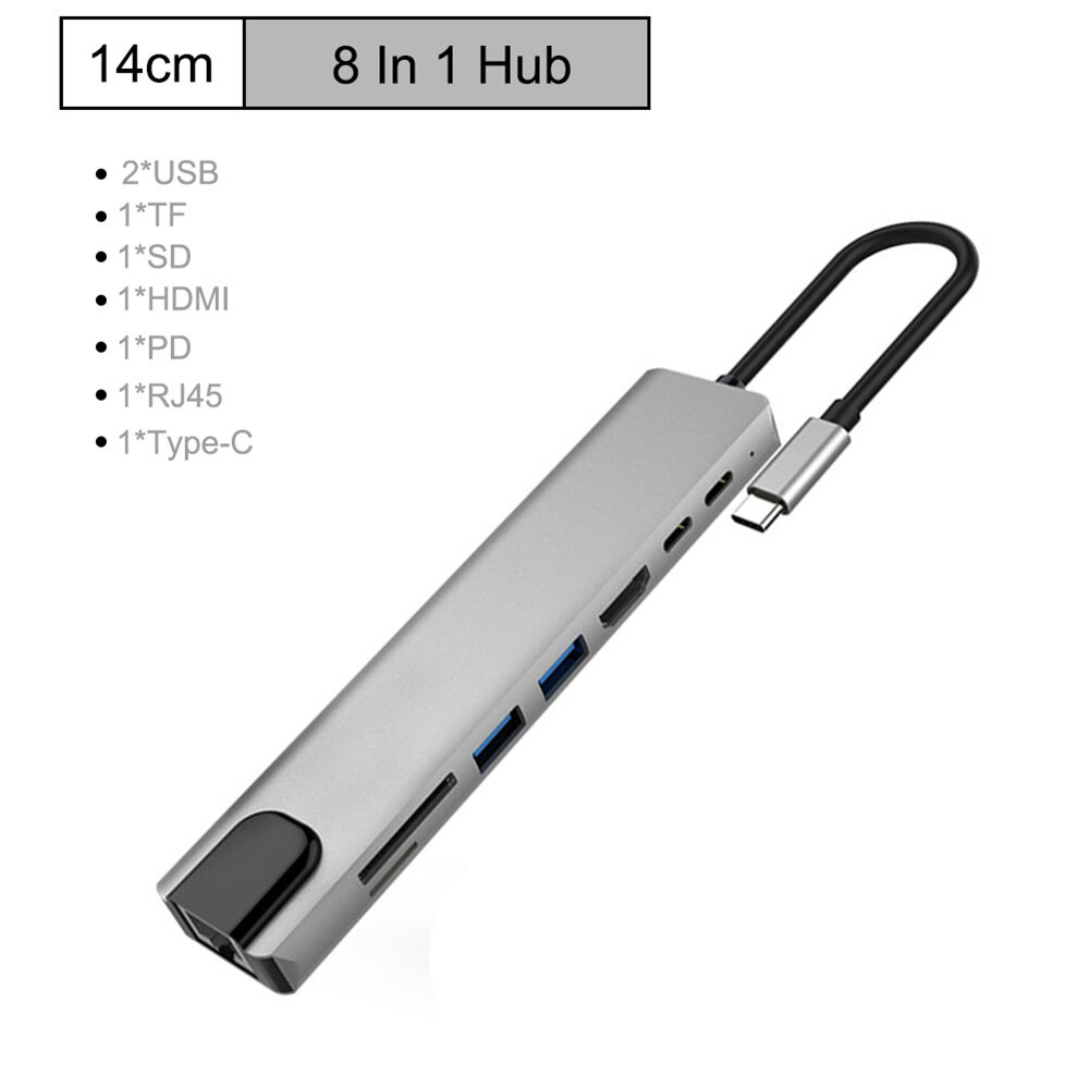 Bakeey 8 em 1 USB-C Hub Dock 4K HDMI, USB 3.0