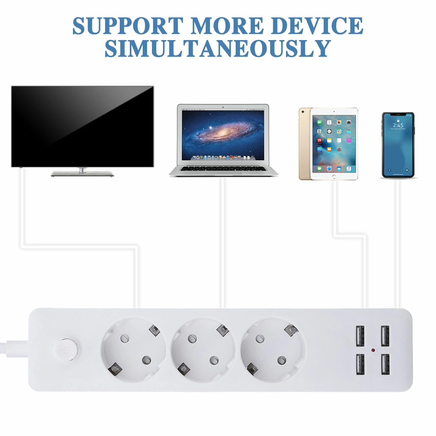 3 Outlets Power Strip Socket 4 USB Charger 12W Fast Charging EU Plug For iPhone 14 Pro Max 13 Mini For DOOGEE S88 Pro for OnePlus 9Pro for Xiaomi