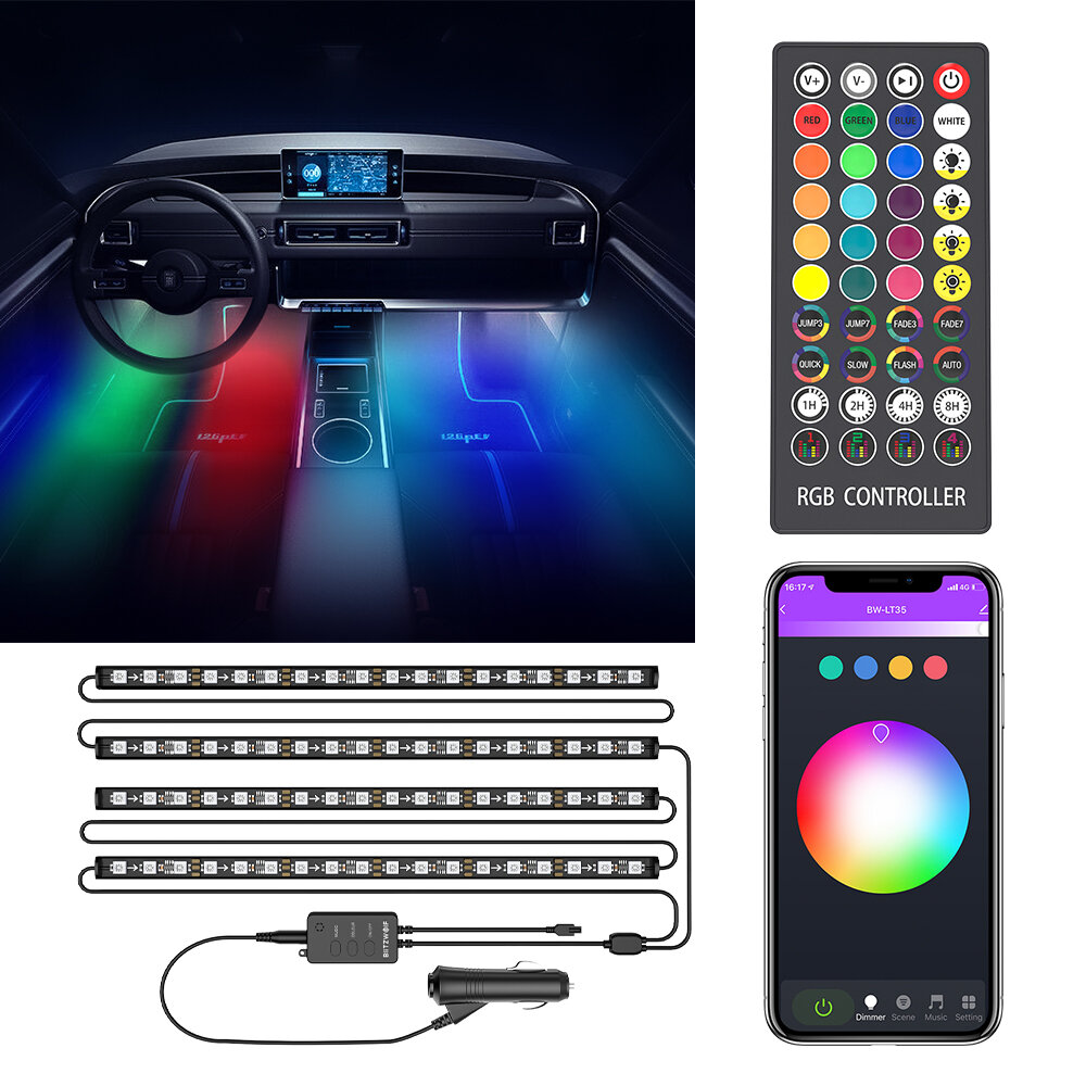 BlitzWolf® BW-LT35 Bluetooth RGBIC Car Interior Strip Lights with 3 Simple Control Methods Vivid RGBIC Lighting Effect S