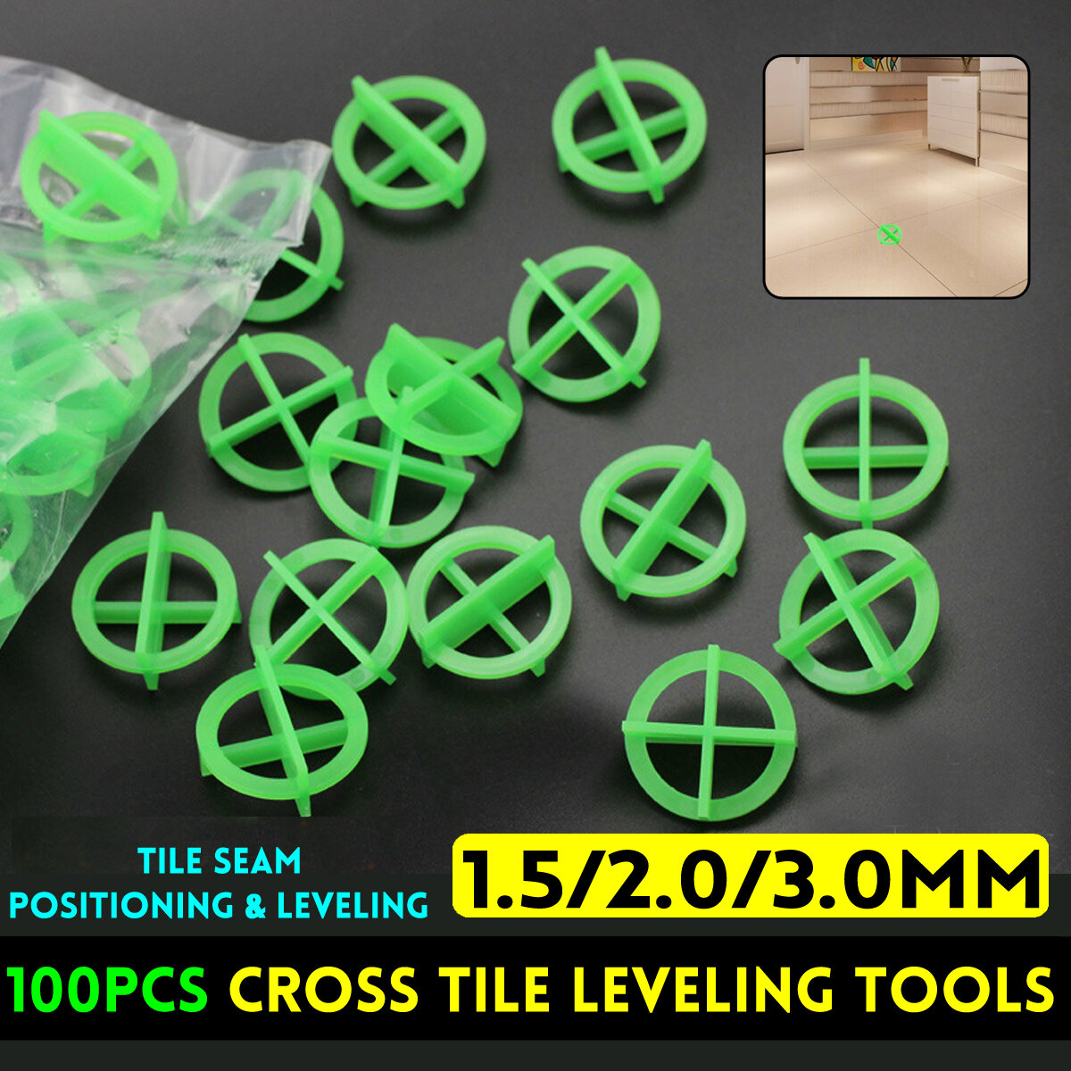 100Pcs Cross Tile Leveling System Base Spacer Recyclable Plastic Tools