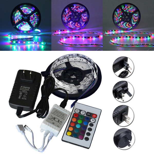 5M SMD 3528 300 Waterdichte LED RGB Strip Flexibel Licht 24 sleutel IR afstandsbediening + Power Ada