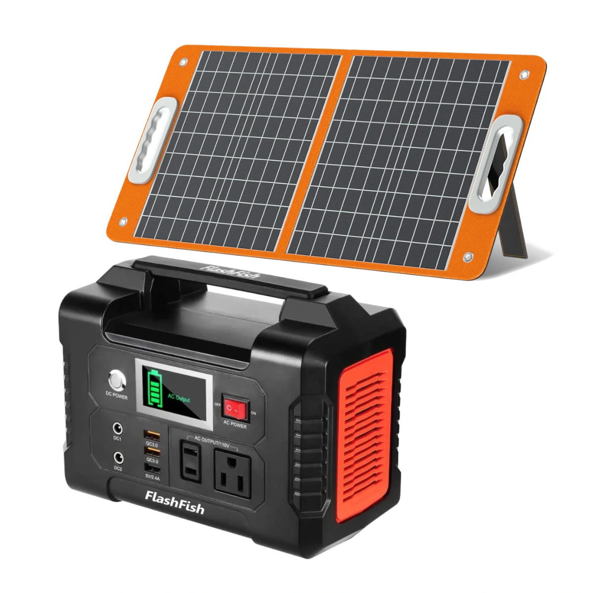 FlashFish E200 200W 40800mAh Portable Power Station with 1Pc 18V 60W Foldable Solar Panel, Solar Power Generator with 110V/220V AC Outlet/2 DC Ports/3 USB Ports