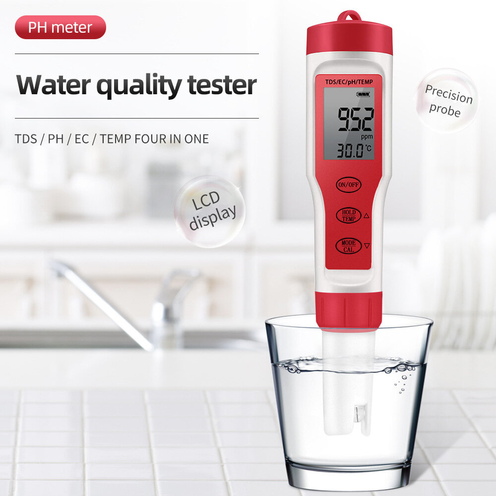 4 in 1 PH Meter PH/TDS/EC/Temperature Meter Digital Water Quality Monitor Tester for Pools Drinking Water Aquariums EZ99