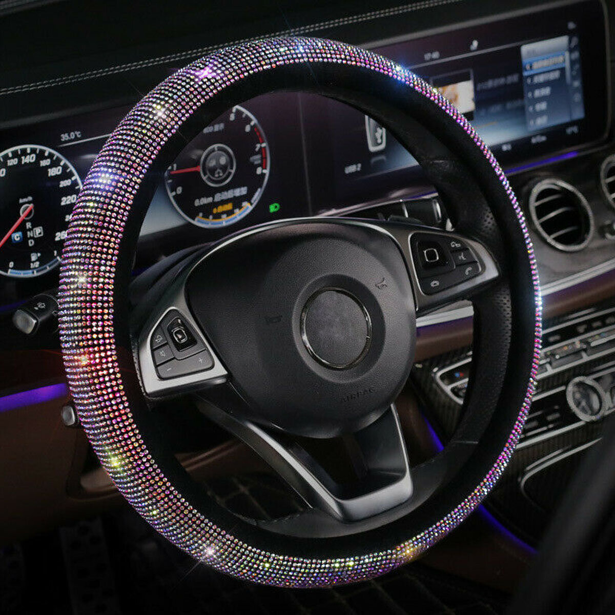 Universal Steering Wheel Cover Luxury Bling Bling Rhinestone Diamond Car Accessories Decor