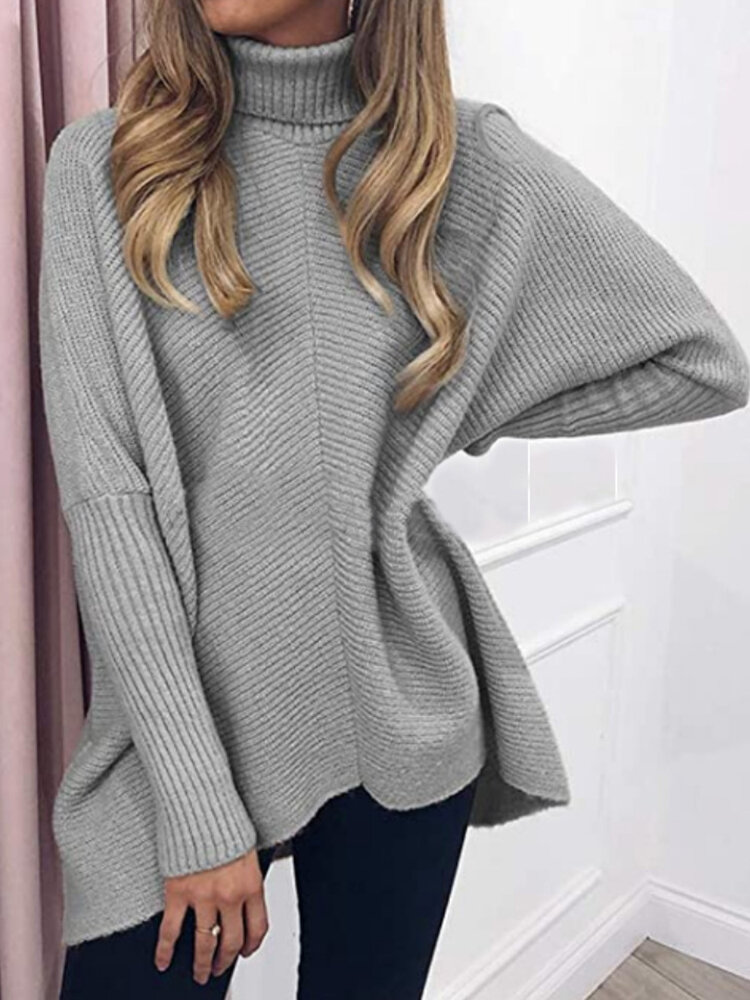 Women solid color high neck plus size loose casual sweaters Sale ...