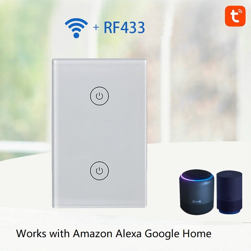 WF-ES011 WiFi+RF433 Tuya Smart US Dual Control Switch Multi-control 2Gang Switch Works with Amazon Alexa Google Home