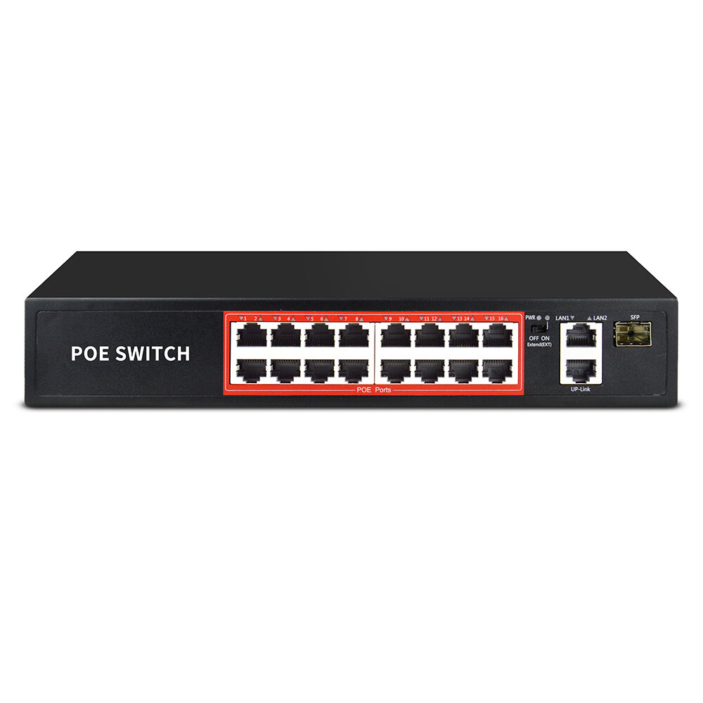 

16+2 Poe 1000M Network Switch 240W 48V 16 POE Ports 2 Uplink SFP Slot 250m Transmission for IP Camera Wireless AP POE Ca