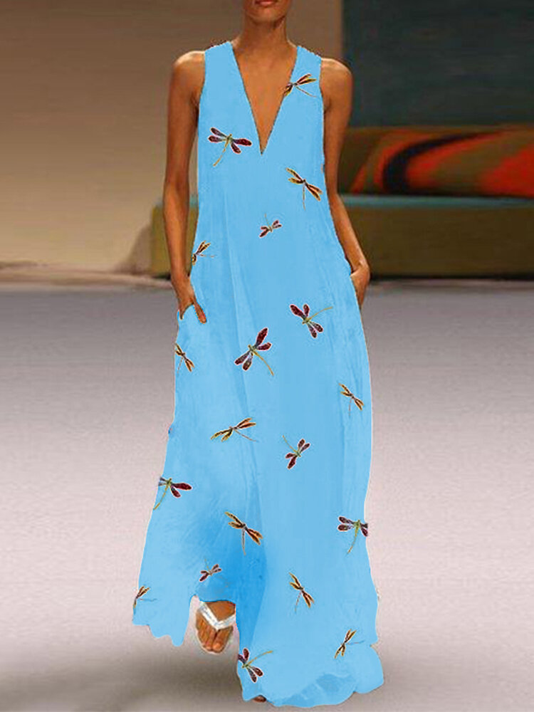 Women sleeveless v-neck floral print maxi dress Sale - Banggood.com