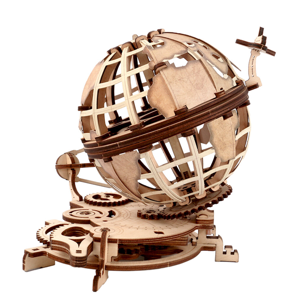 Wooden Hollow Globe DIY Assembled Creative 3D Toy Wooden Mechanical Globe Model Educational Toys Hom