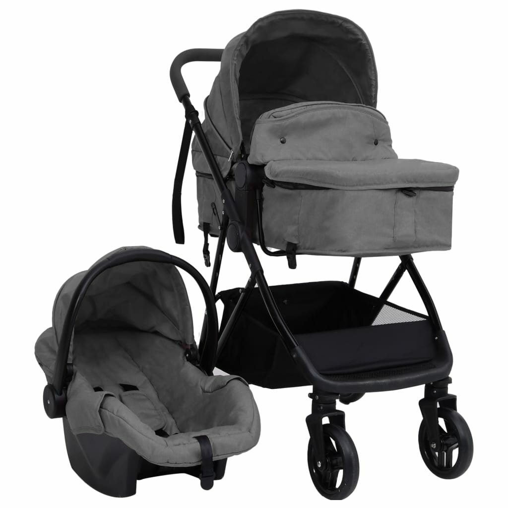 [EU Direct] vidaXL 10329 Baby Stroller 3-in-1 met autostoel Draagbare reis kinderwagen Opvouwbare kar