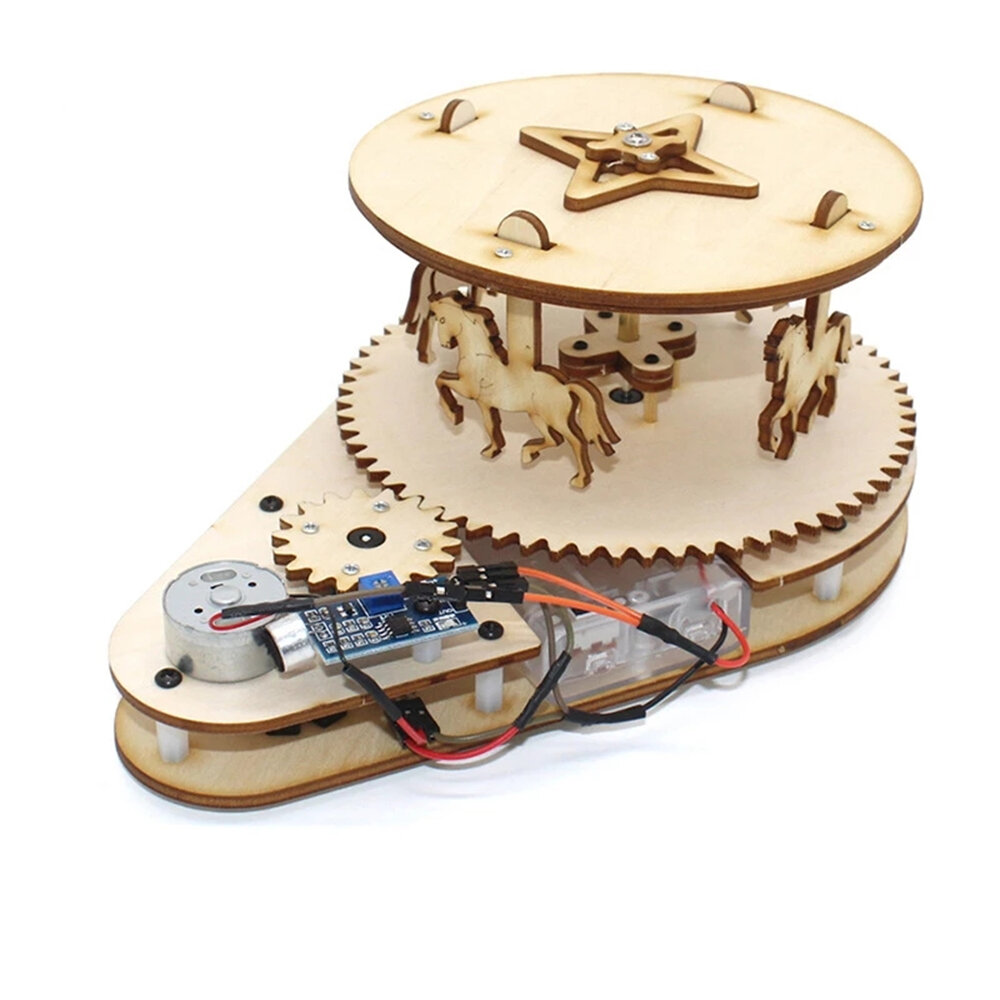 DIY 3D Houten Spraakgestuurde Carrousel Experimenten Wetenschap Kit Puzzel Stem Speelgoed Sensing Le