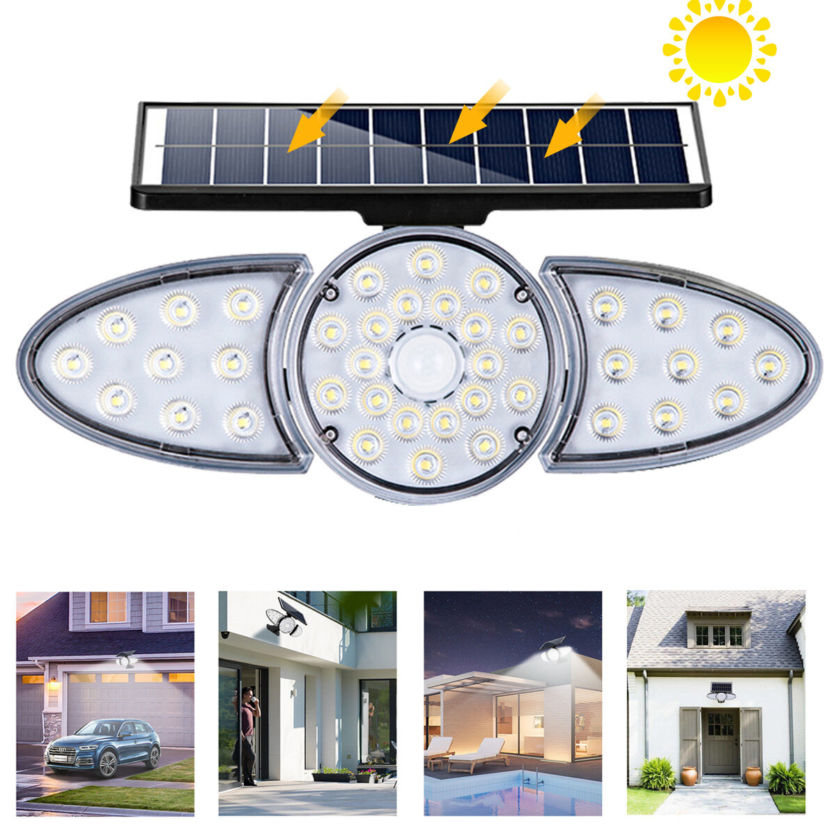 Luce solare a parete a LED regolabile con sensore di movimento, impermeabile IP65, super luminoso faretto solare per giardino esterno.